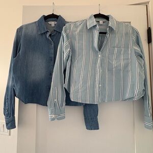 Old Navy lot of 2 cropped shirt button down Light Blue and navy Striped Shirt XS